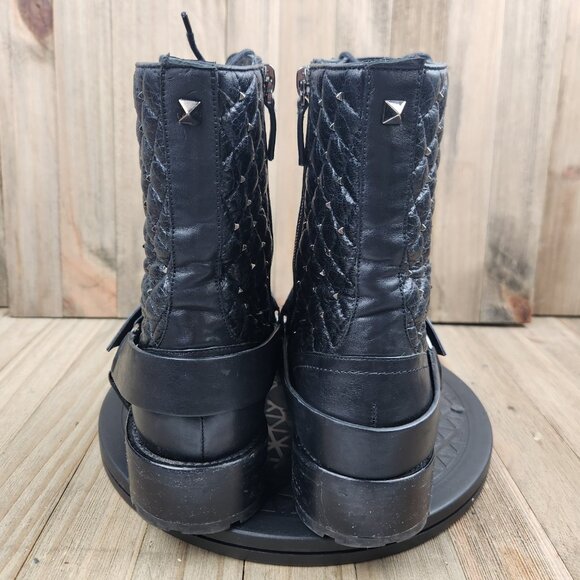 Womens Valentino Garavani Size 8 Eu 38 Leather Quilted Rock Stud Biker Boots - Picture 4 of 13